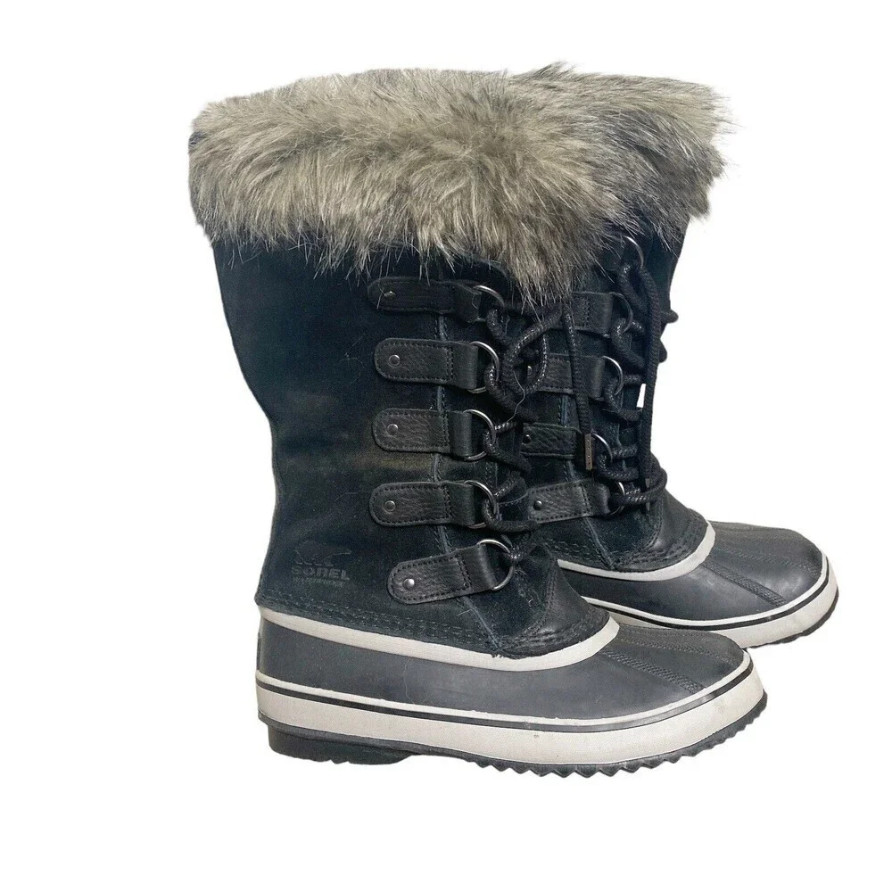 Sorel Joan of Arctic Womens Faux Fur Winter Tall Boots Size 7 Black